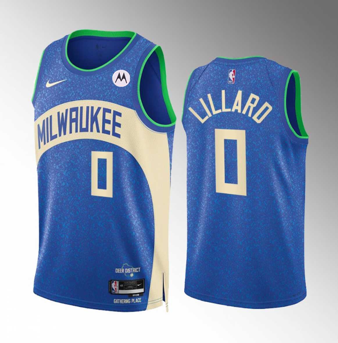 Men%27s Milwaukee Bucks #0 Damian Lillard Blue 2023-24 City Edition Stitched Basketball Jersey Dzhi->milwaukee bucks->NBA Jersey